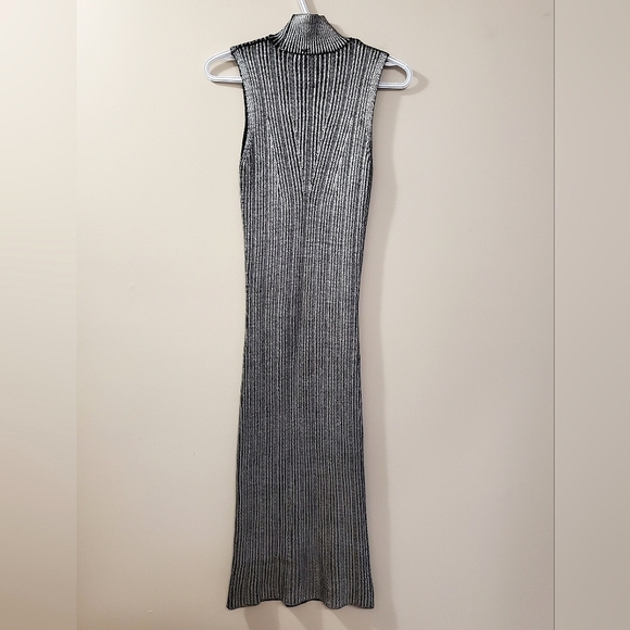 Zara - Silver Metallic Knit Bodycon Dress - Size S - Picture 7 of 14